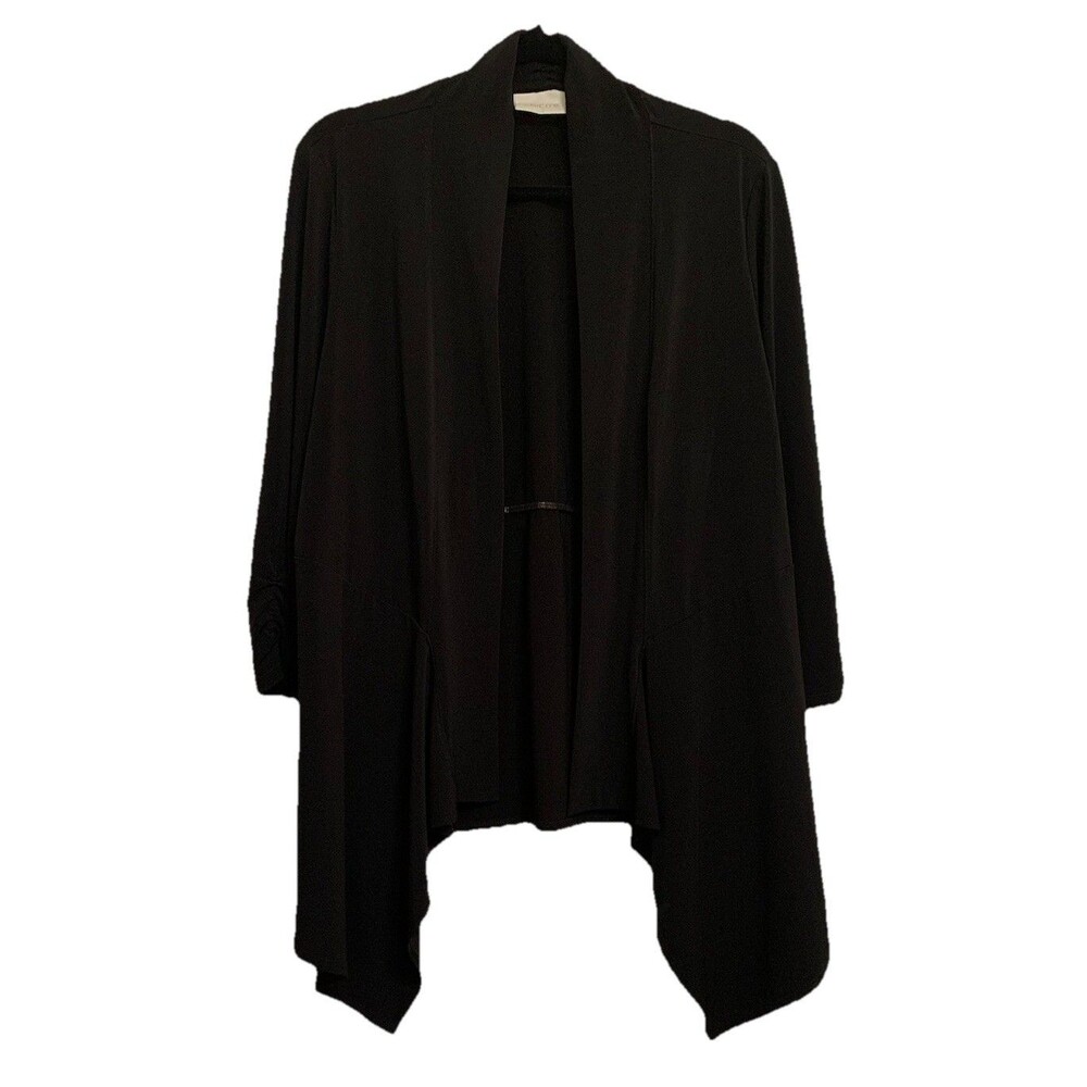 Chicos Size 2 Womens Large Jacket Black Open Front Cardigan 3/4 Sleeves